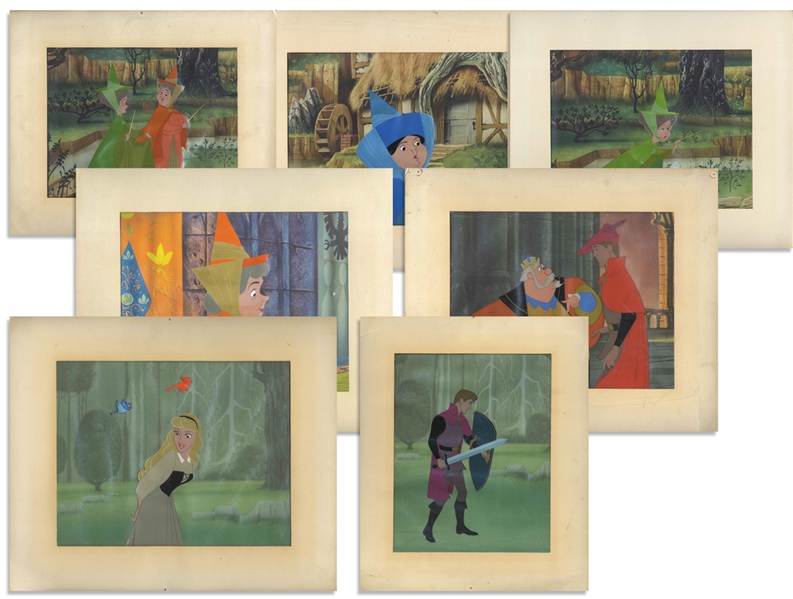 Lot of 7 Original ''Sleeping Beauty'' Cels, Including Large Cels of Aurora and Prince Philip